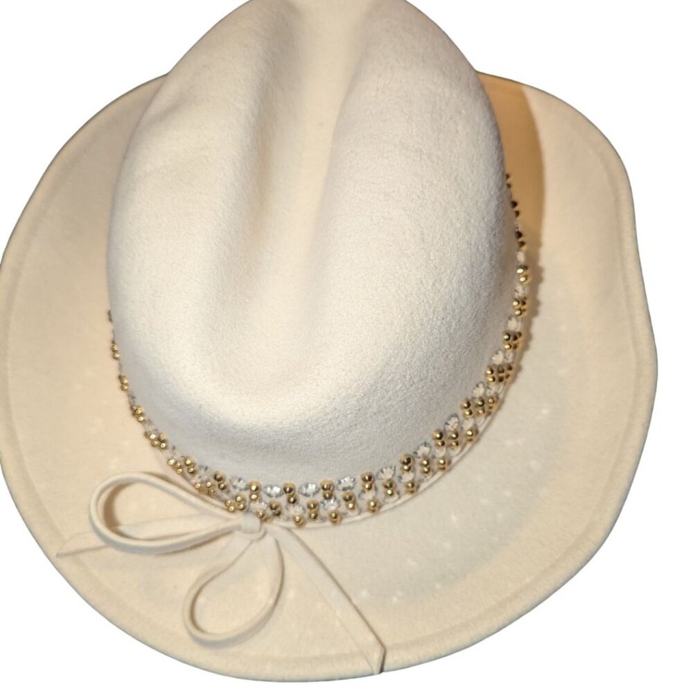 Adolfo II Rhinestone Cream Hat - Picture 2 of 5